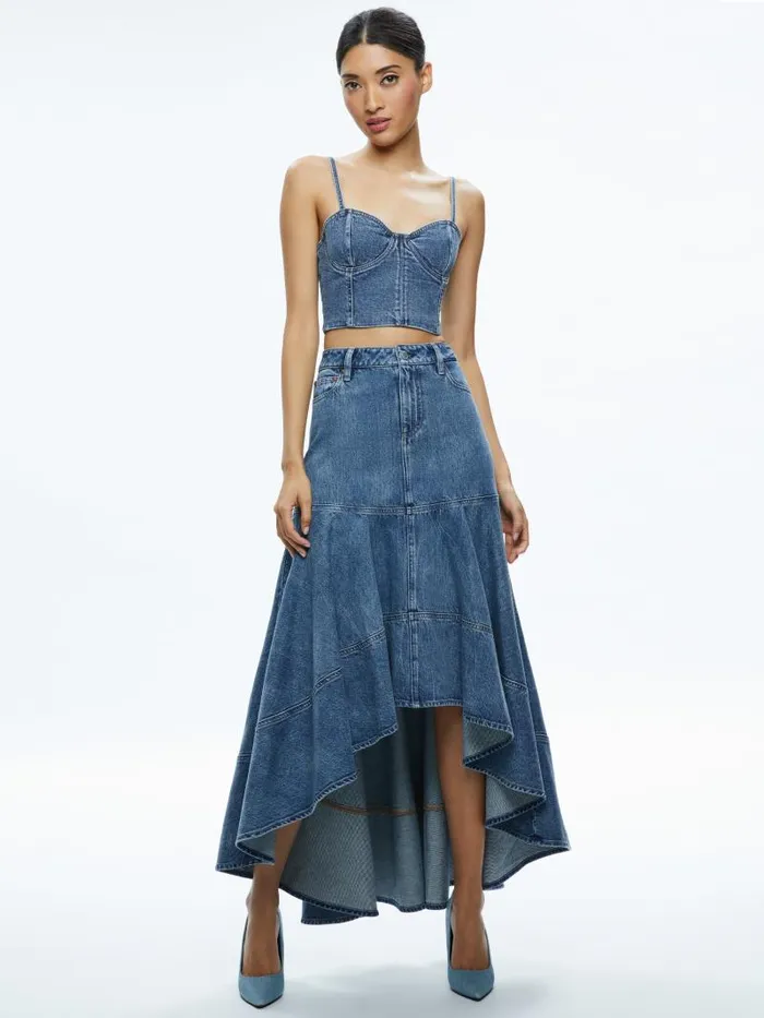 Alice Olivia NATACHA SPAGHETTI STRAP BUSTIER Brooklyn Blue Women Tops