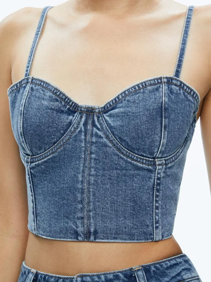 Alice Olivia NATACHA SPAGHETTI STRAP BUSTIER Brooklyn Blue Women Tops