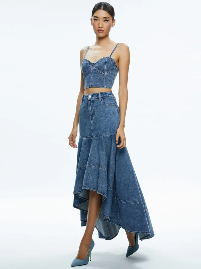 Alice Olivia NATACHA SPAGHETTI STRAP BUSTIER Brooklyn Blue Women Tops
