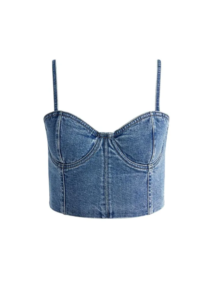 Alice Olivia NATACHA SPAGHETTI STRAP BUSTIER Brooklyn Blue Women Tops