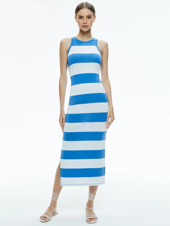 Alice Olivia PANIA RACERBACK SIDE SLIT MIDI DRESS French Blueoff White Women Dresses