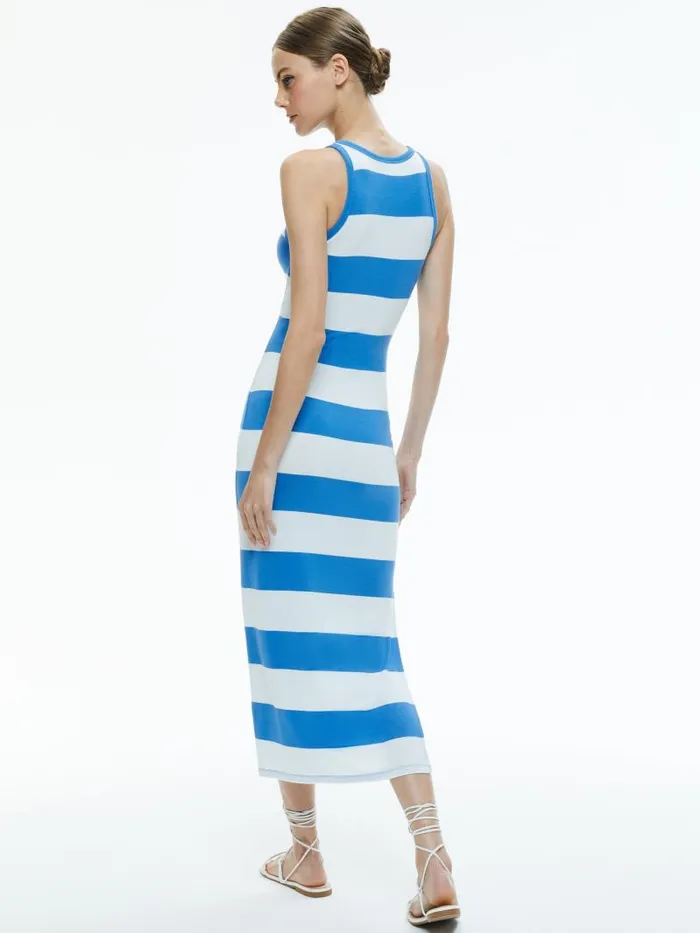 Alice Olivia PANIA RACERBACK SIDE SLIT MIDI DRESS French Blueoff White Women Dresses