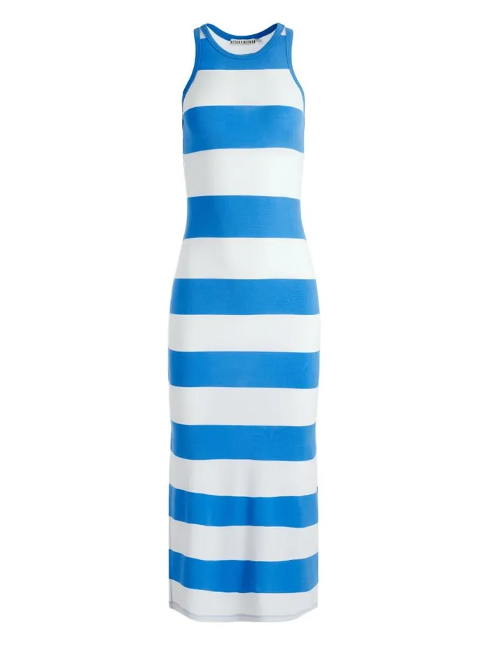 Alice Olivia PANIA RACERBACK SIDE SLIT MIDI DRESS French Blueoff White Women Dresses