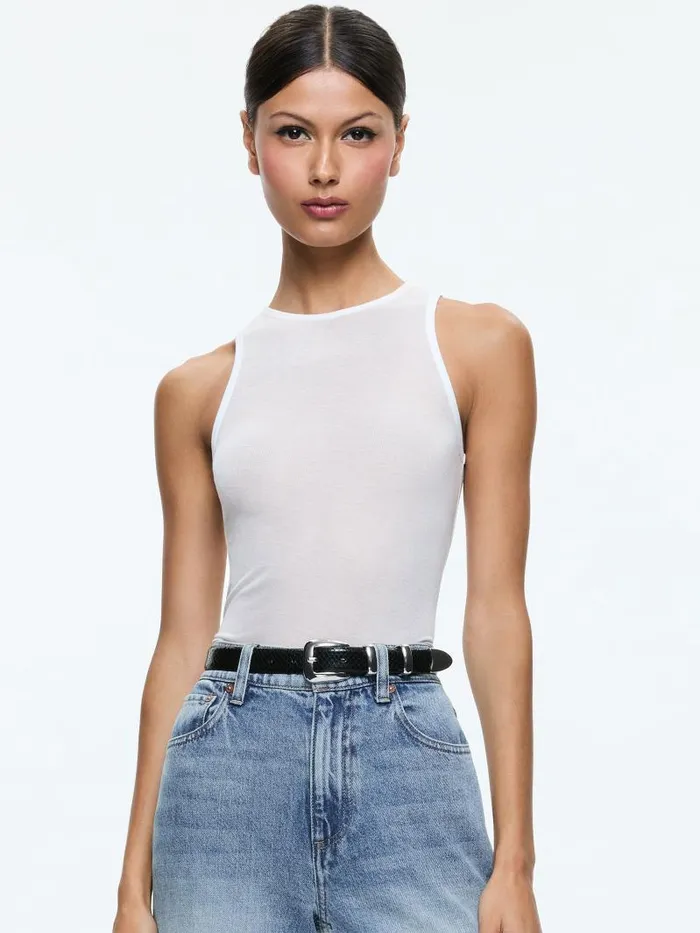 Alice Olivia PANIA RACERBANK LONG TANK Black Women Tops