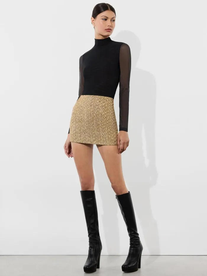 Alice Olivia RUBI LOW RISE MICRO SKIRT Gold Women Skirts