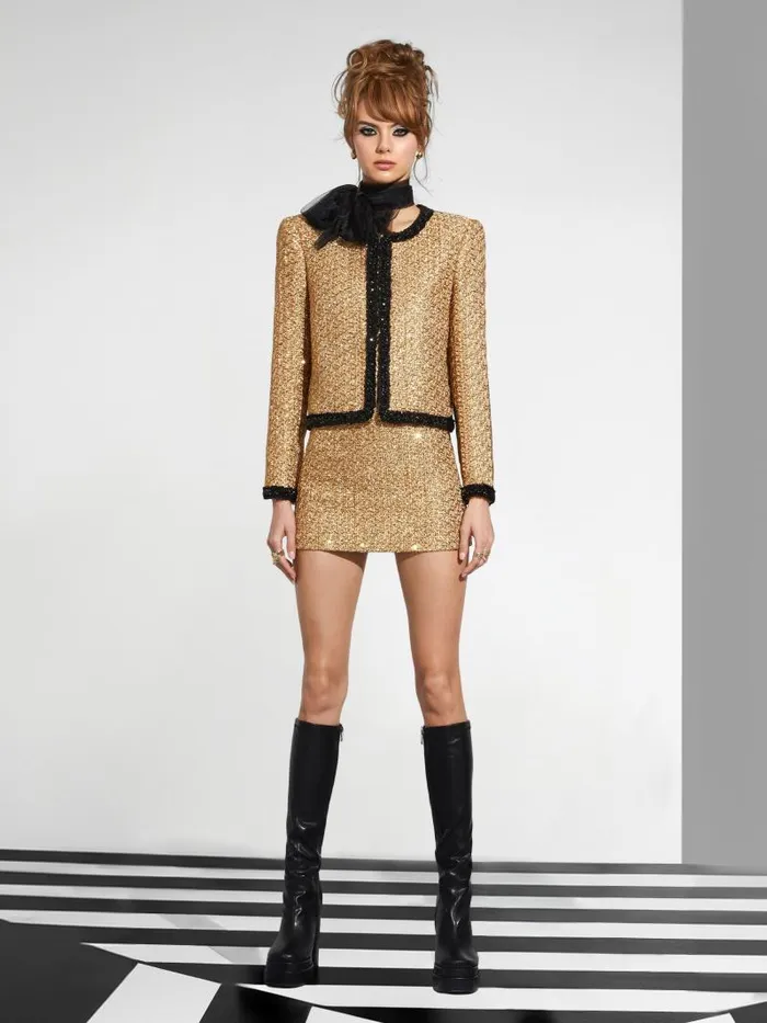 Alice Olivia RUBI LOW RISE MICRO SKIRT Gold Women Skirts