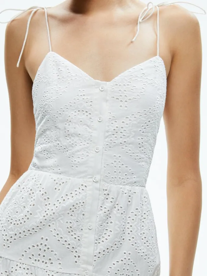 Alice Olivia SHANTELLA TIERED BUTTON FRONT MAXI DRESS Off White Women Dresses