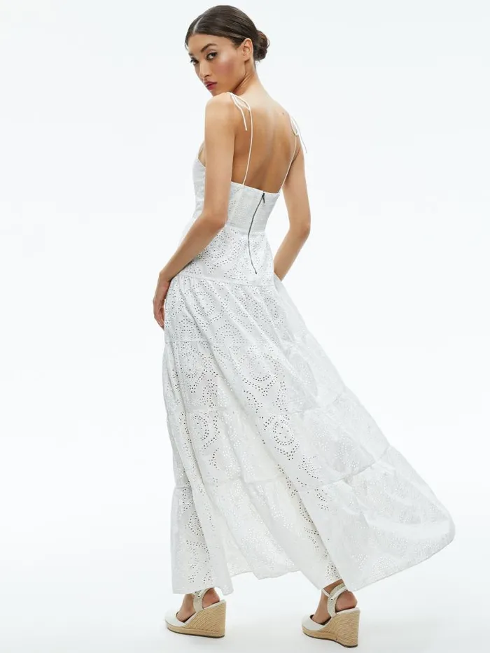 Alice Olivia SHANTELLA TIERED BUTTON FRONT MAXI DRESS Off White Women Dresses