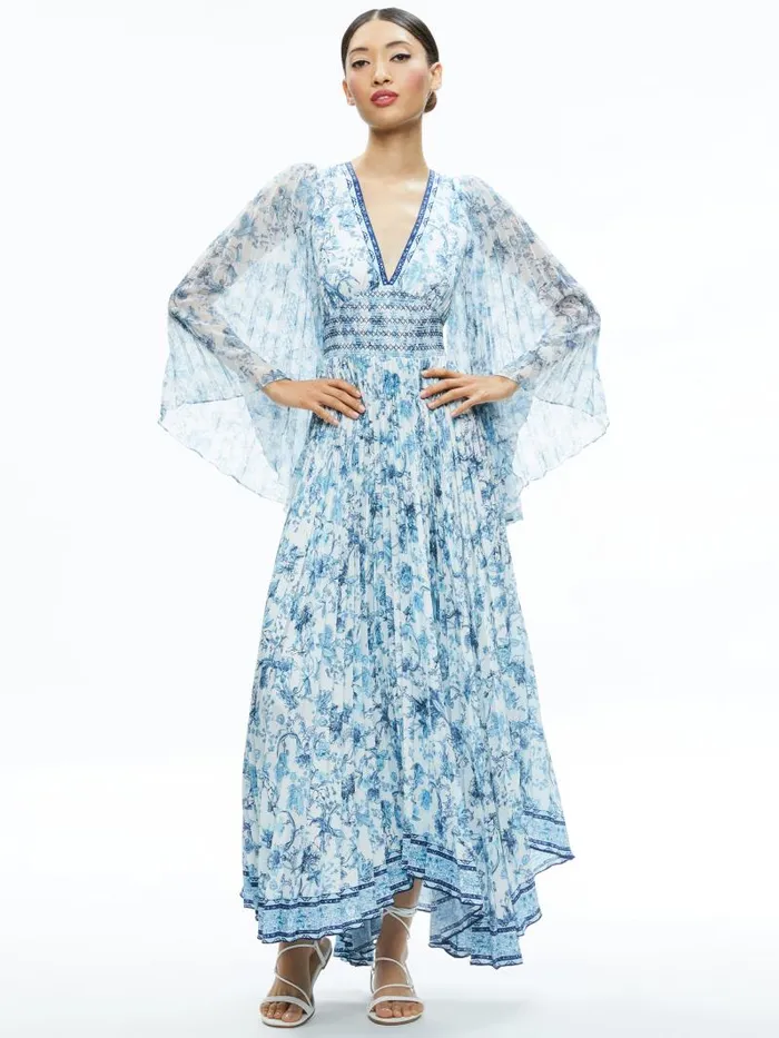 Alice Olivia SION SUNBURST PLEATED MAXI DRESS Je L039adore Spring Sky Women Dresses