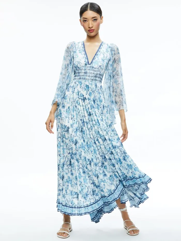 Alice Olivia SION SUNBURST PLEATED MAXI DRESS Je L039adore Spring Sky Women Dresses