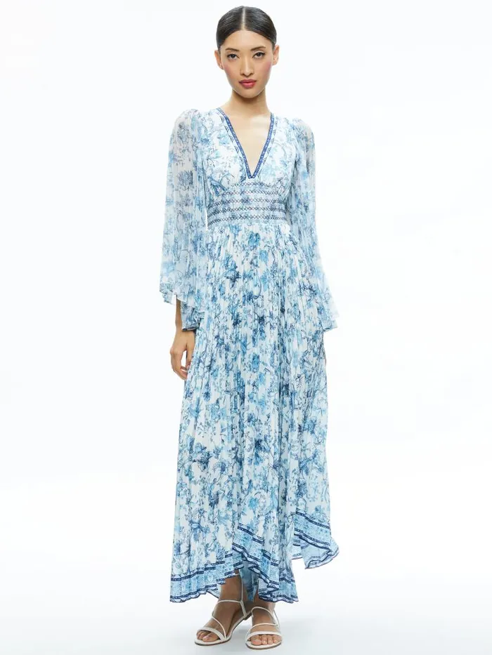 Alice Olivia SION SUNBURST PLEATED MAXI DRESS Je L039adore Spring Sky Women Dresses