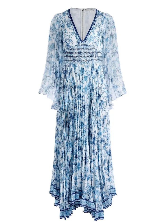 Alice Olivia SION SUNBURST PLEATED MAXI DRESS Je L039adore Spring Sky Women Dresses