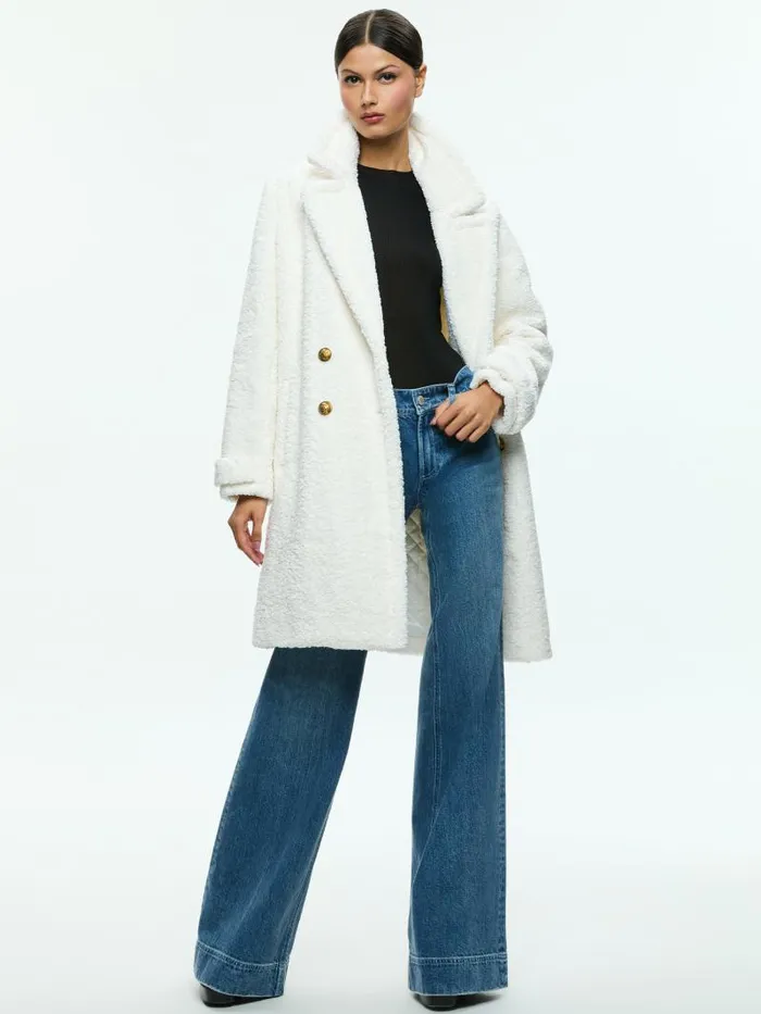 Alice Olivia TOWNES DOUBLE BREASTED TEDDY PEACOAT Off White Women Jackets Coats