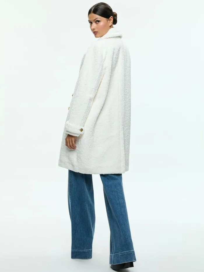 Alice Olivia TOWNES DOUBLE BREASTED TEDDY PEACOAT Off White Women Jackets Coats
