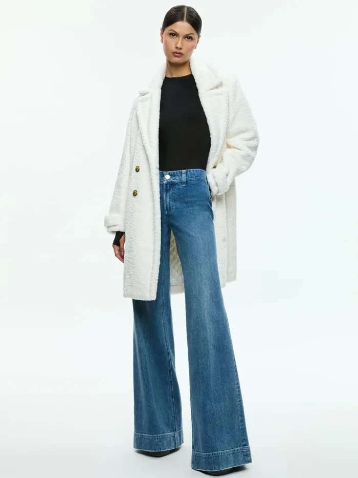 Alice Olivia TOWNES DOUBLE BREASTED TEDDY PEACOAT Off White Women Jackets Coats