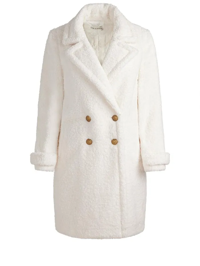 Alice Olivia TOWNES DOUBLE BREASTED TEDDY PEACOAT Off White Women Jackets Coats