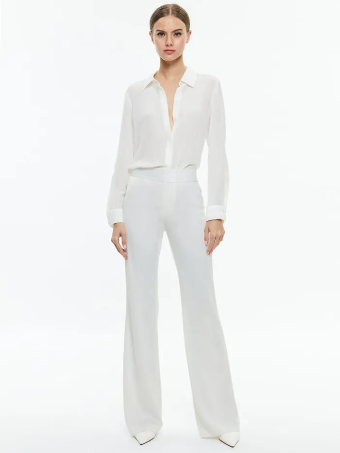 Alice Olivia WILLA RELAXED PLACKET TOP WITH PIPING DETAIL Off White Women Tops
