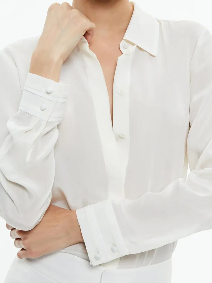 Alice Olivia WILLA RELAXED PLACKET TOP WITH PIPING DETAIL Off White Women Tops