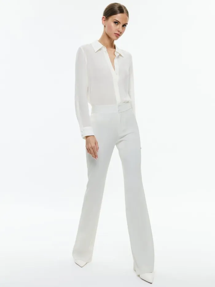 Alice Olivia WILLA RELAXED PLACKET TOP WITH PIPING DETAIL Off White Women Tops