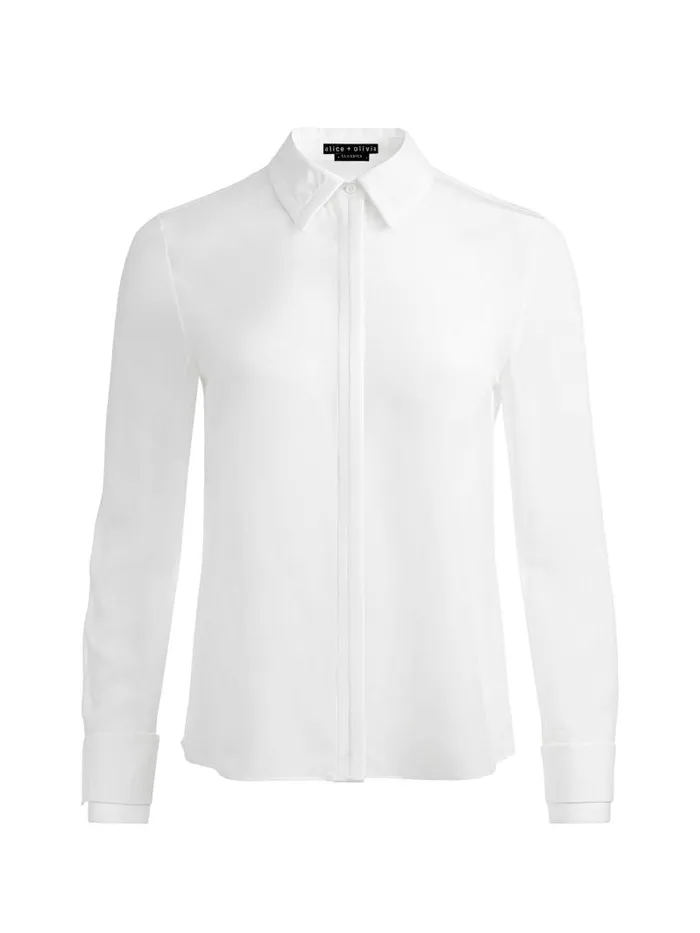 Alice Olivia WILLA RELAXED PLACKET TOP WITH PIPING DETAIL Off White Women Tops