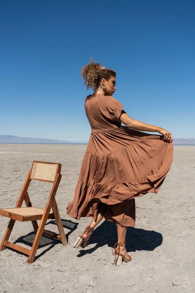 Amanda Tiered Dress In Camel Camel Women Bohme Dresses