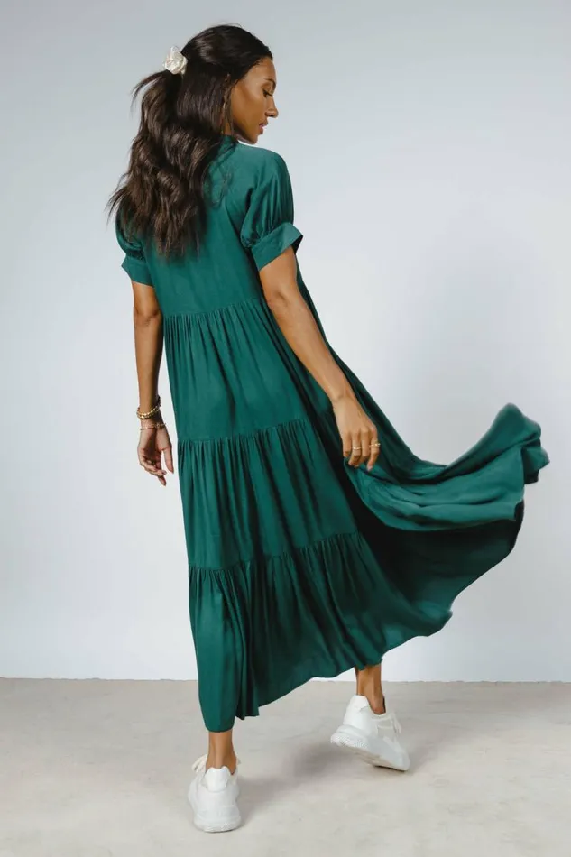 Amanda Tiered Dress In Hunter Green Hunter Green Women Bohme Dresses