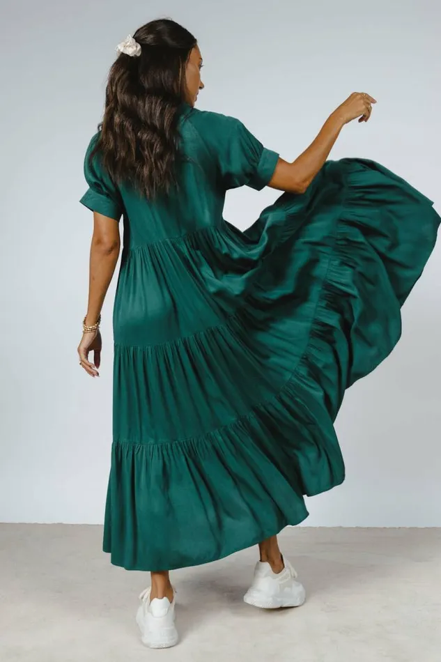 Amanda Tiered Dress In Hunter Green Hunter Green Women Bohme Dresses