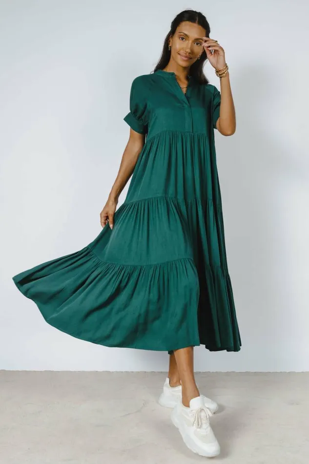 Amanda Tiered Dress In Hunter Green Hunter Green Women Bohme Dresses