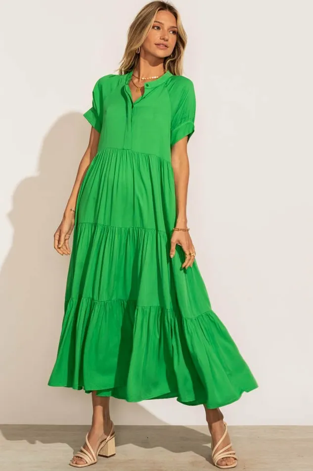 Amanda Tiered Dress In Kelly Green Kelly Green Women Bohme Dresses
