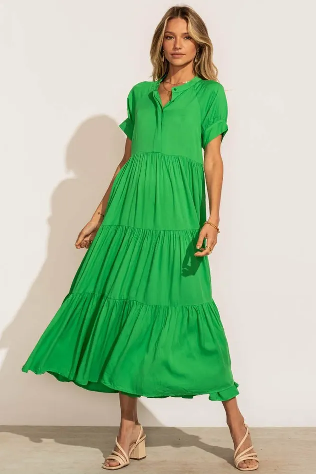 Amanda Tiered Dress In Kelly Green Kelly Green Women Bohme Dresses