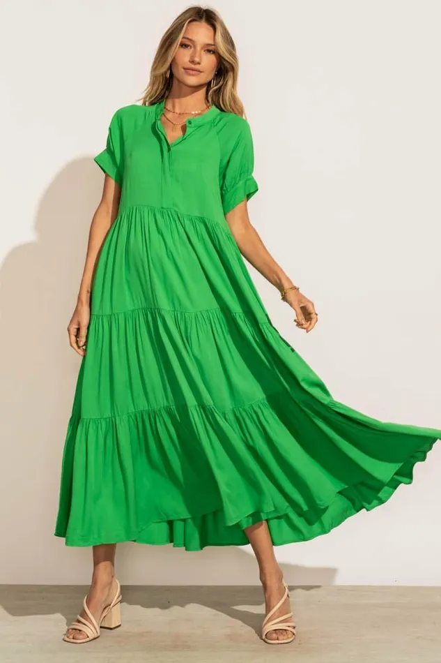 Amanda Tiered Dress In Kelly Green Kelly Green Women Bohme Dresses
