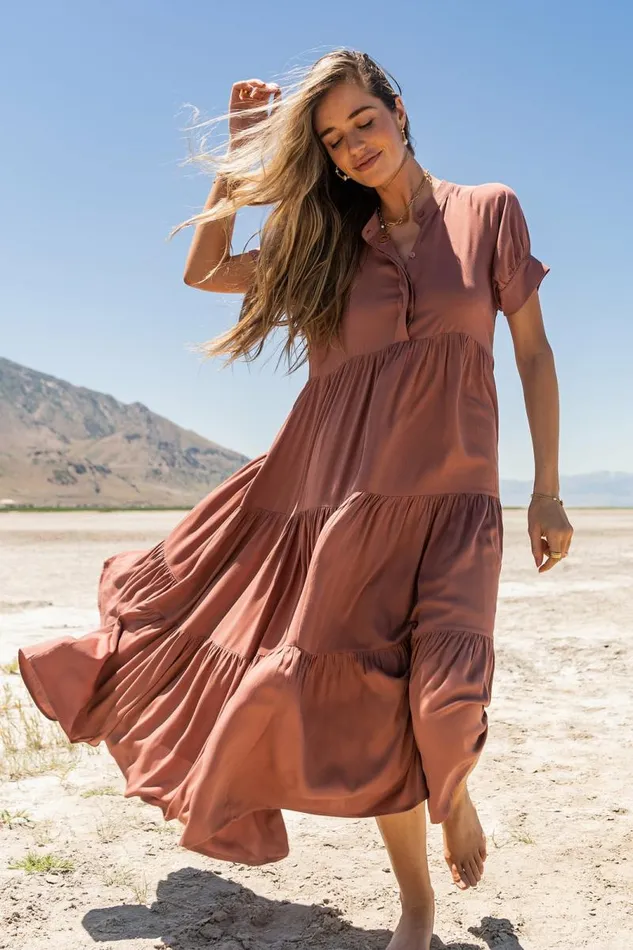 Amanda Tiered Dress In Raisin Raisin Women Bohme Dresses