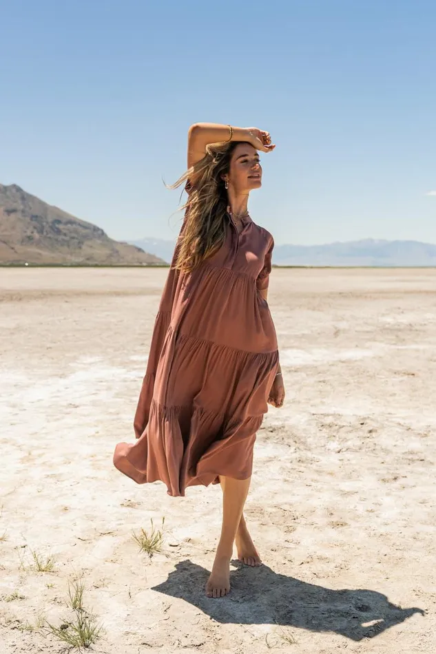 Amanda Tiered Dress In Raisin Raisin Women Bohme Dresses
