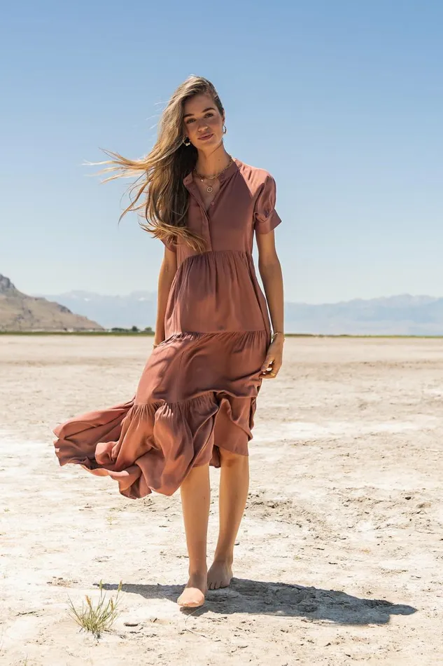 Amanda Tiered Dress In Raisin Raisin Women Bohme Dresses