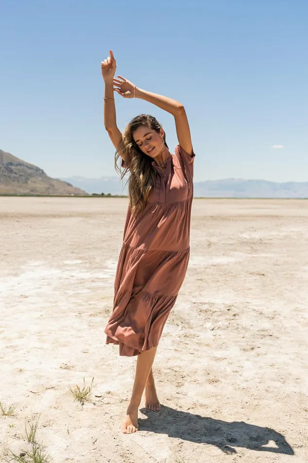 Amanda Tiered Dress In Raisin Raisin Women Bohme Dresses