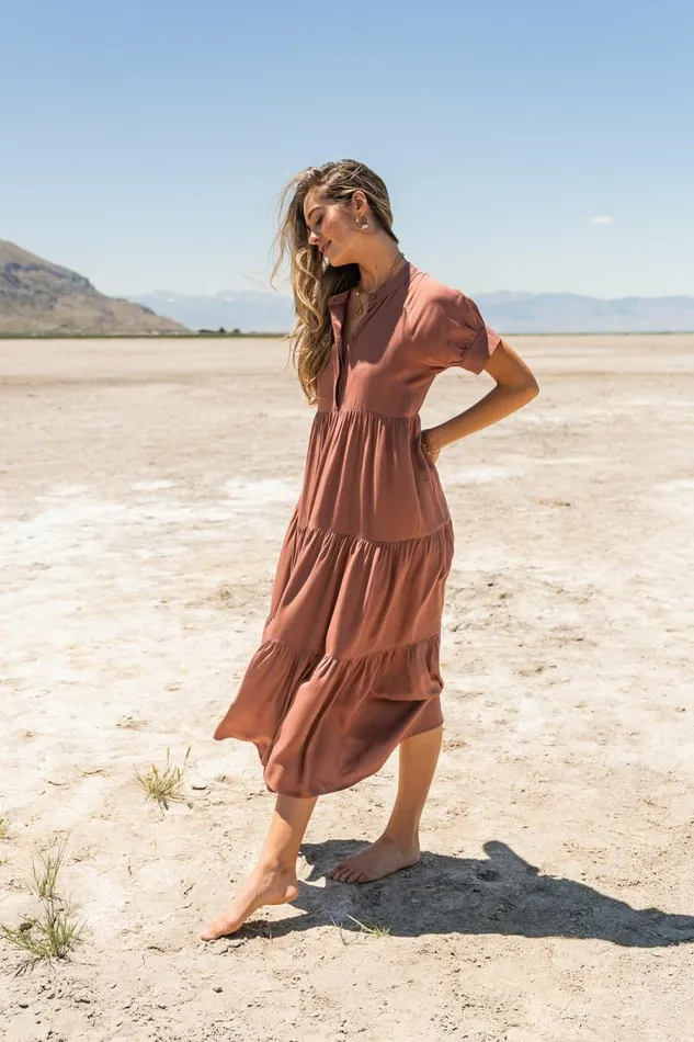 Amanda Tiered Dress In Raisin Raisin Women Bohme Dresses