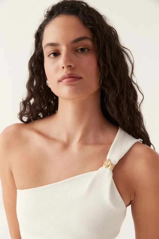 Anani Asymmetric Bustier Top Ivory Women Aje Body 038 Crepe Knit