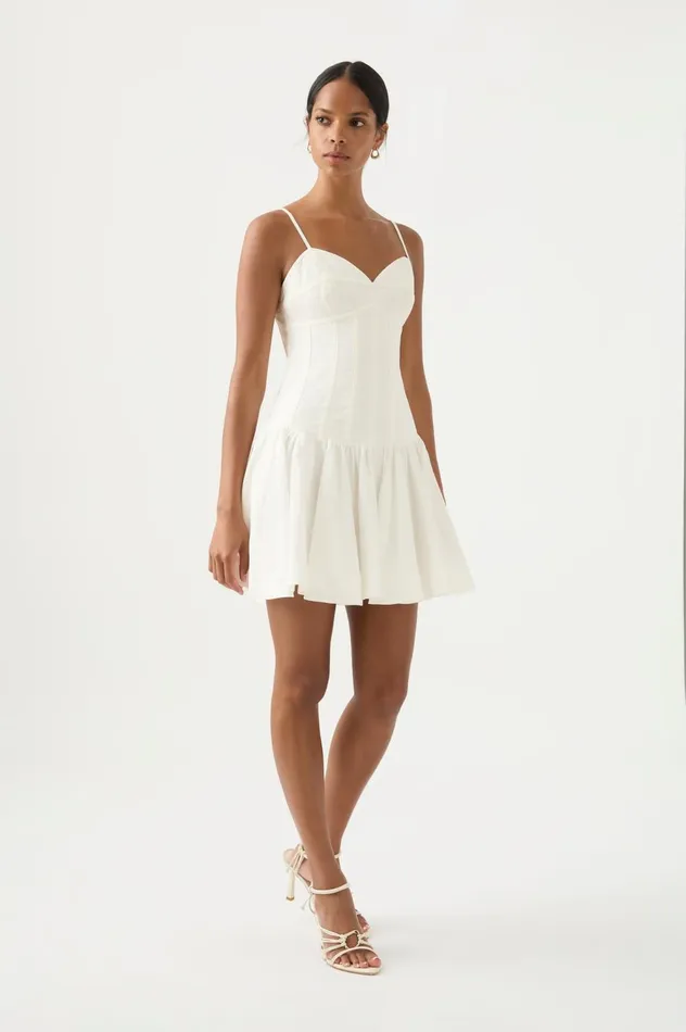 Anastasia Panelled Mini Dress Ivory Women Aje Mini Dresses