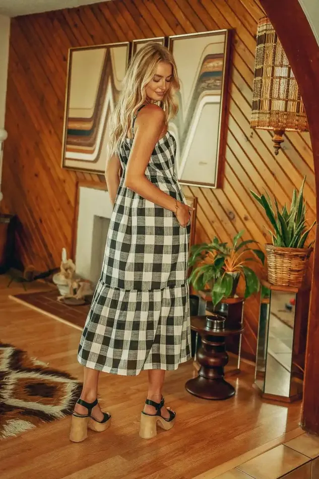 Anastasia Plaid Midi Dress Black Women Bohme Dresses