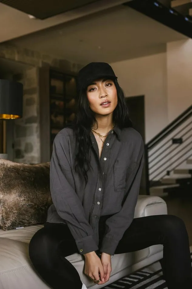 Angela Button Up In Charcoal Charcoal Women Bohme Tops