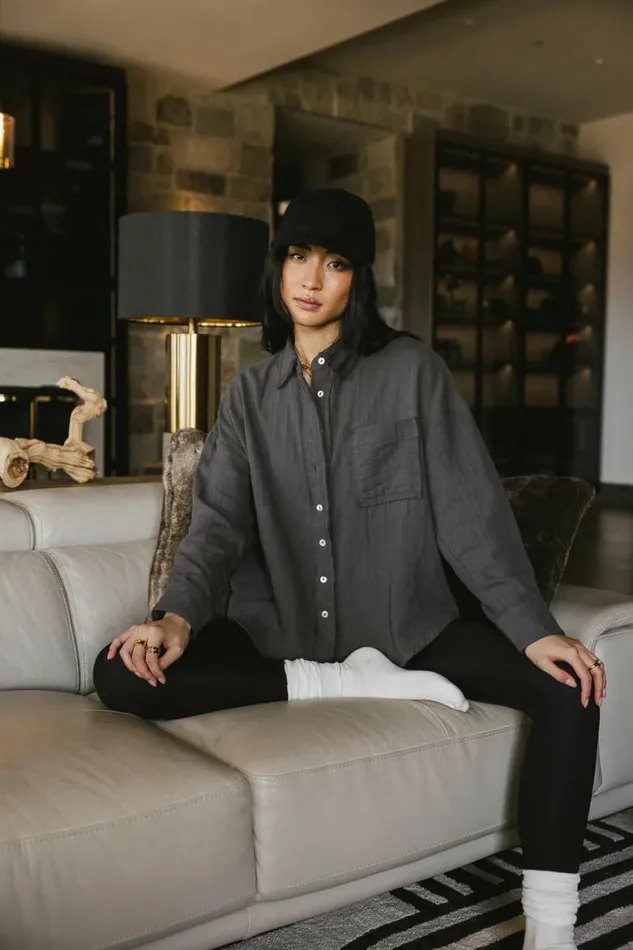 Angela Button Up In Charcoal Charcoal Women Bohme Tops