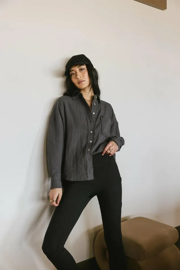 Angela Button Up In Charcoal Charcoal Women Bohme Tops