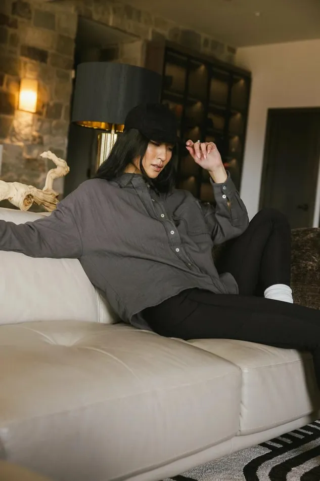 Angela Button Up In Charcoal Charcoal Women Bohme Tops