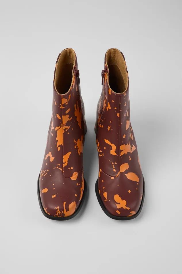Ankle Boots Women Camper Kiara Burgundy And Orange Printed Leather Ankle Boots Ankle Boots Women Camper Kiara Burgundy And Orange Printed Leather Ankle Boots