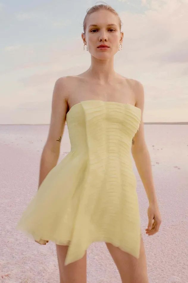 Astrid Strapless Mini Dress Soft Lemon Yellow Women Aje Mini Dresses