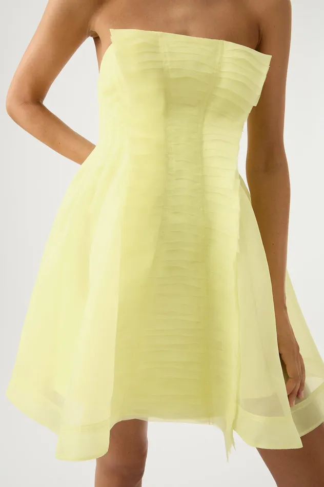 Astrid Strapless Mini Dress Soft Lemon Yellow Women Aje Mini Dresses
