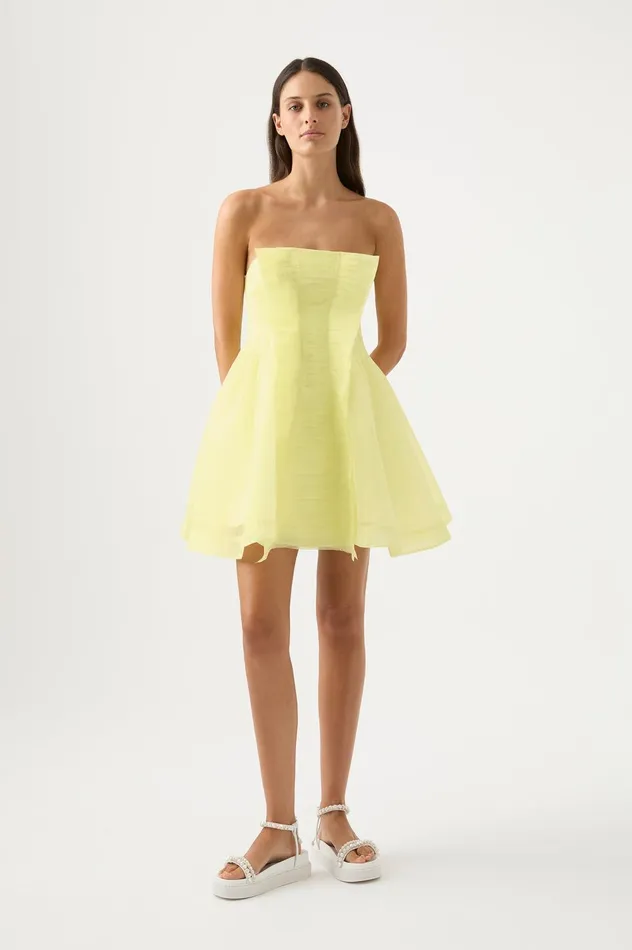 Astrid Strapless Mini Dress Soft Lemon Yellow Women Aje Mini Dresses