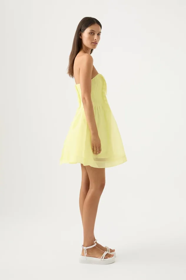 Astrid Strapless Mini Dress Soft Lemon Yellow Women Aje Mini Dresses