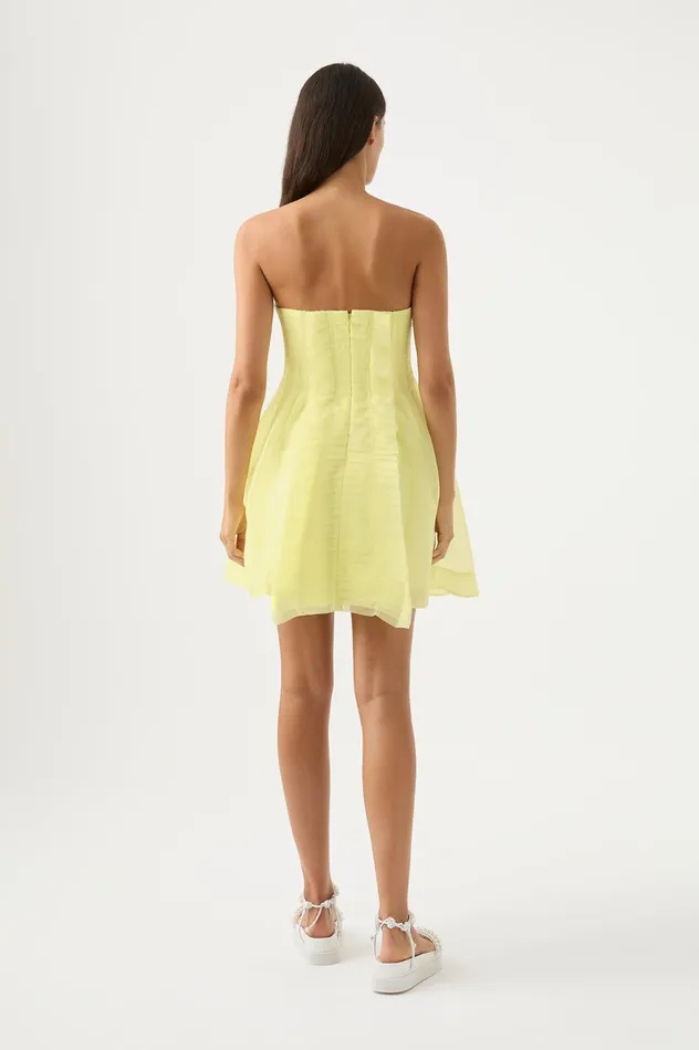 Astrid Strapless Mini Dress Soft Lemon Yellow Women Aje Mini Dresses