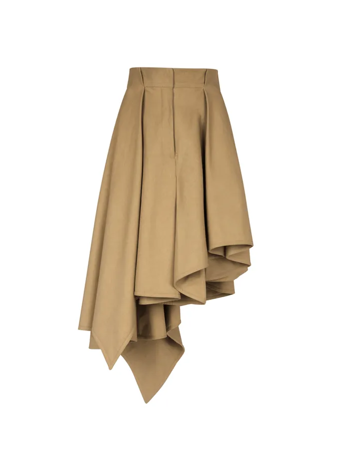 Asymmetric Pleated Cotton Skirt Beige Women Balmain Skirts